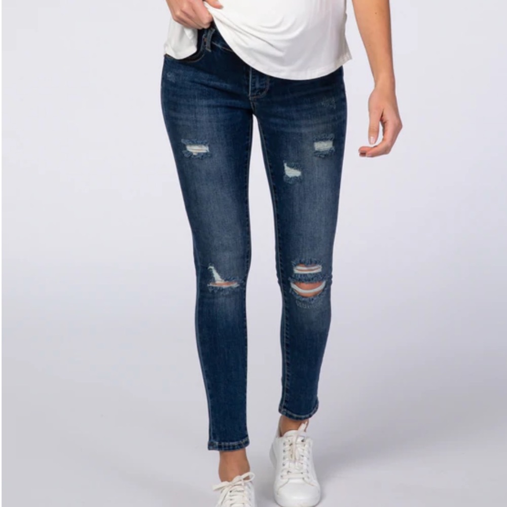 PinkBlush Blue Lightly Distressed Maternity Skinny Jean Size 25